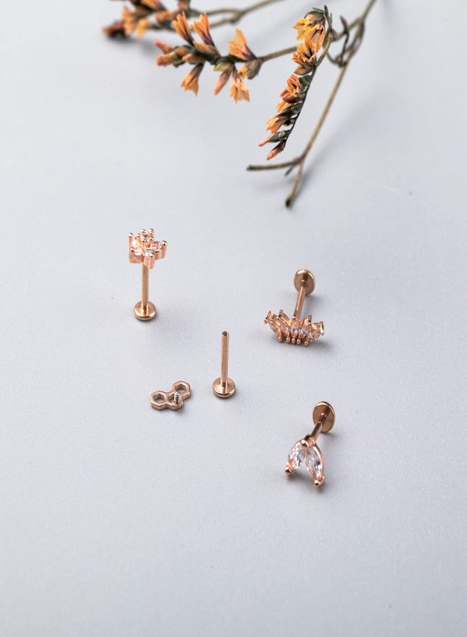NICEIGHT 15PCS 16G 316L Stainless Steel Cartilage Earring Stud Internal Thread CZ Flower Moon Labret Studs Tragus Helix Monroe Piercing Jewelry Rose Gold - Image 5